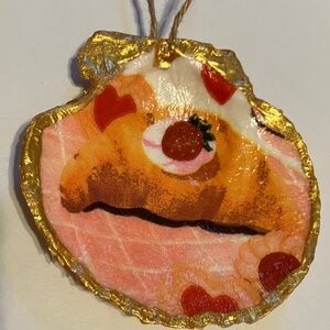 Handcrafted Shell Ornament Croissant Gold Decoupage